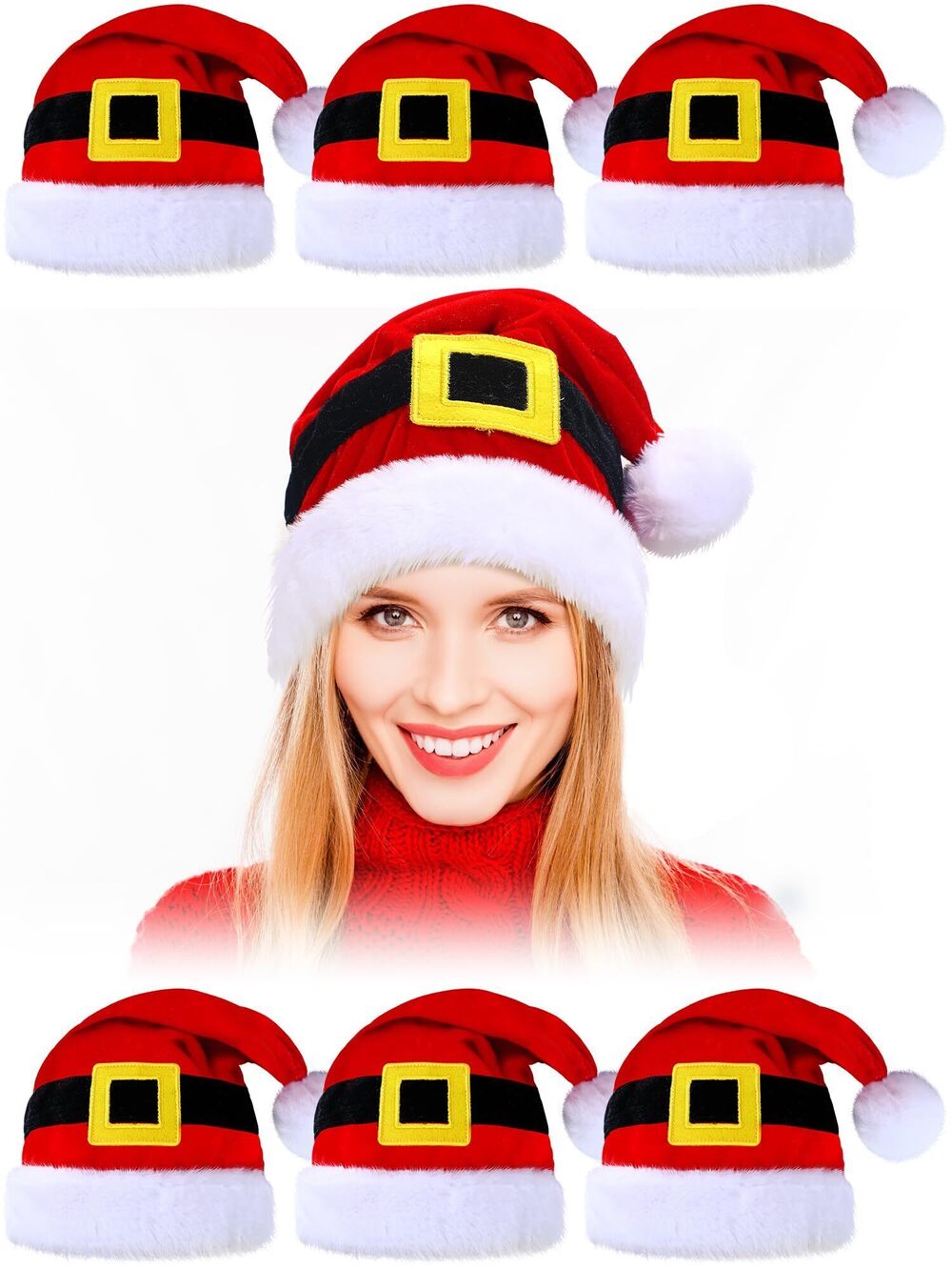 5776 6 Pcs Christmas Santa Claus Hat Santa Belt Novelty Hat Adults Unisex